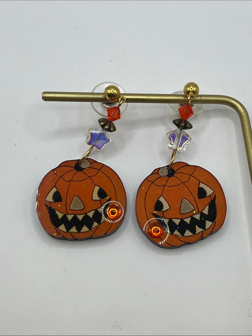 RARE!! Designs From The Deep decoupage Orange Jack-o'-Lantern Dangle Earrings